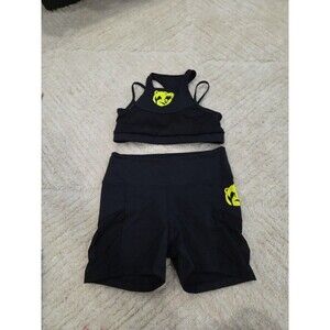 Women's Size S/M Black/yellow  Workout Racerback Bra Short Set 2pc Bear B22